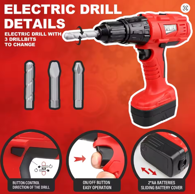 Children’s Tool Set with Electric Toy Drill – Kids Construction & Pretend Play Kit